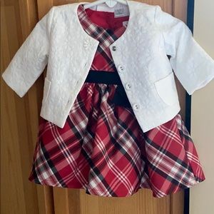 Girls plaid red sleeveless dress & white jacket